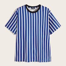 Romwe Guys Contrast Neck Striped Tee