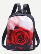 Romwe Black Rose Print Nylon Backpack