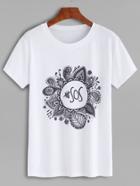 Romwe White Florals Casual T-shirt