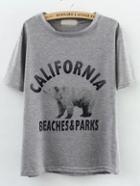 Romwe Polar Bear Print Grey T-shirt