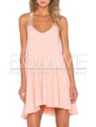 Romwe Pink Sleeveless Backless Pleated Dress