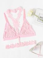 Romwe Lace Choker Harness Detail Bralette