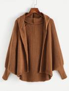 Romwe Batwing Sleeve Dip Hem Hooded Cardigan