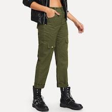 Romwe Pocket Detail Solid Jeans