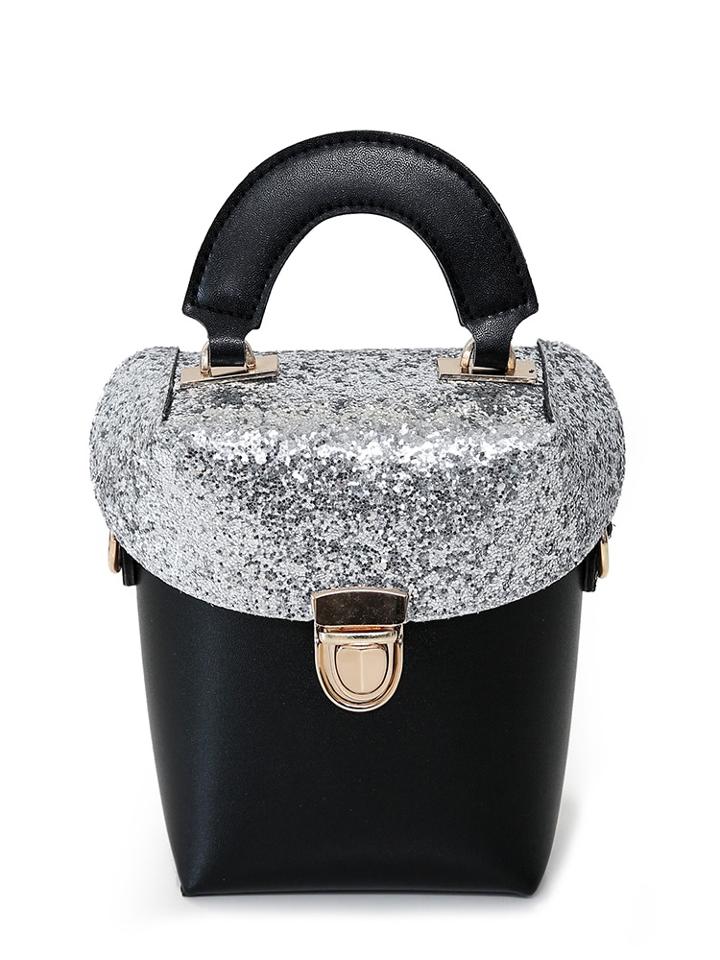Romwe Two Tone Sequin Decorated Box Bag