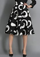 Romwe Black High Waist Floral Midi Skirt