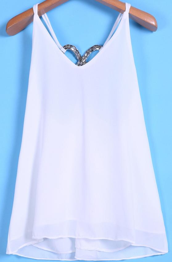 Romwe Metal Embellished Chiffon White Vest