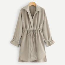 Romwe Drawstring Waist Solid Outerwear