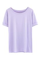 Romwe Rolled-cuffs Sheer Purple T-shirt