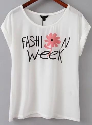 Romwe Letter Flower Print T-shirt