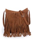 Romwe Suede Tassel Bag With Weave Strap