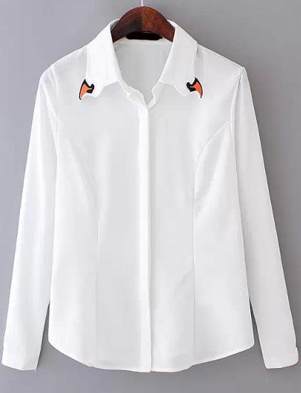 Romwe Swan Embroidered Collar White Dress