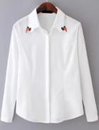 Romwe Swan Embroidered Collar White Dress