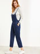 Romwe Deep Blue Strap Pockets Overall Jeans