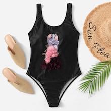 Romwe Appliques Low Back Swimsuit