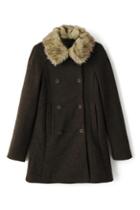 Romwe Double Breasted Faux Fur Collar Black Coat