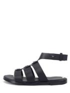 Romwe Black Open Toe Studded Gladiator Sandals