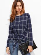 Romwe Grid Knot Front Top