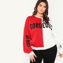 Romwe Plus Color-block Letter Print Pullover