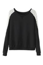 Romwe Black Lace Panel Sweatshirt