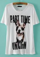 Romwe White Short Sleeve Part Time Dog Print T-shirt