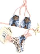 Romwe Snake Print Halter Braided Strap Bikini Set