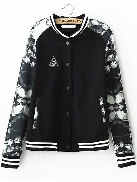 Romwe Diamond Print Striped Trim Jacket