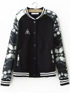 Romwe Diamond Print Striped Trim Jacket