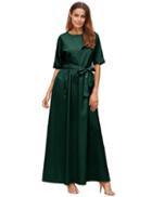 Romwe Dark Green Tie Front Detail Maxi Dress