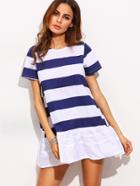 Romwe Blue White Striped Ruffle Hem Dress