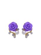 Romwe Rose Shaped Artificial Pearl And Diamond Stud Earrings