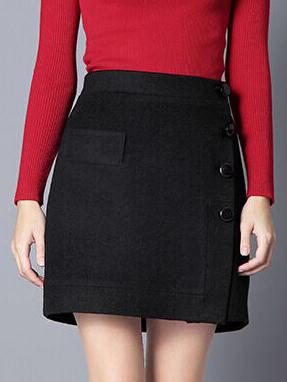 Romwe Single Breasted A-line Black Skirt With Pocket