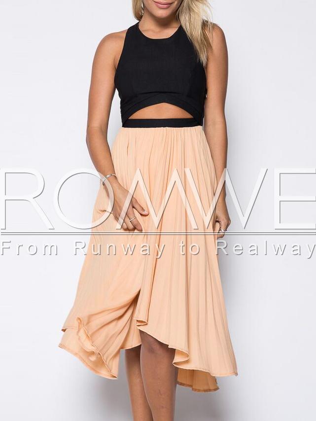 Romwe Pink Black Sleeveless Cut Out Asymmetric Dress
