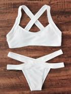 Romwe Cross Back Side Cutout Bikini Set