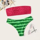 Romwe Watermelon Print Bandeau Bikini Set