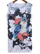 Romwe Sleeveless Owl Print Dress