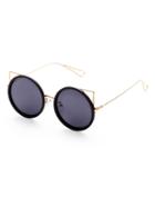 Romwe Black And Gold Frame Grey Lens Round Design Sunglasses