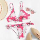 Romwe Floral Top With Tie Side Bikini Set