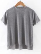Romwe Grey Dipped Hem Short Sleeve Rib T-shirt