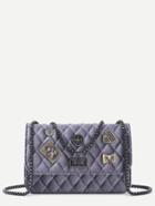 Romwe Purple Grey Embellished Boxy Quilted Crossbody Chain Bag