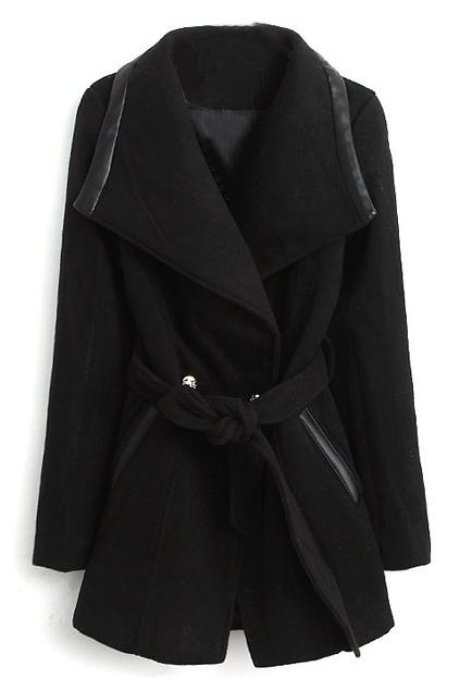 Romwe Self-tie Black Lapel Coat