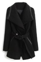 Romwe Self-tie Black Lapel Coat