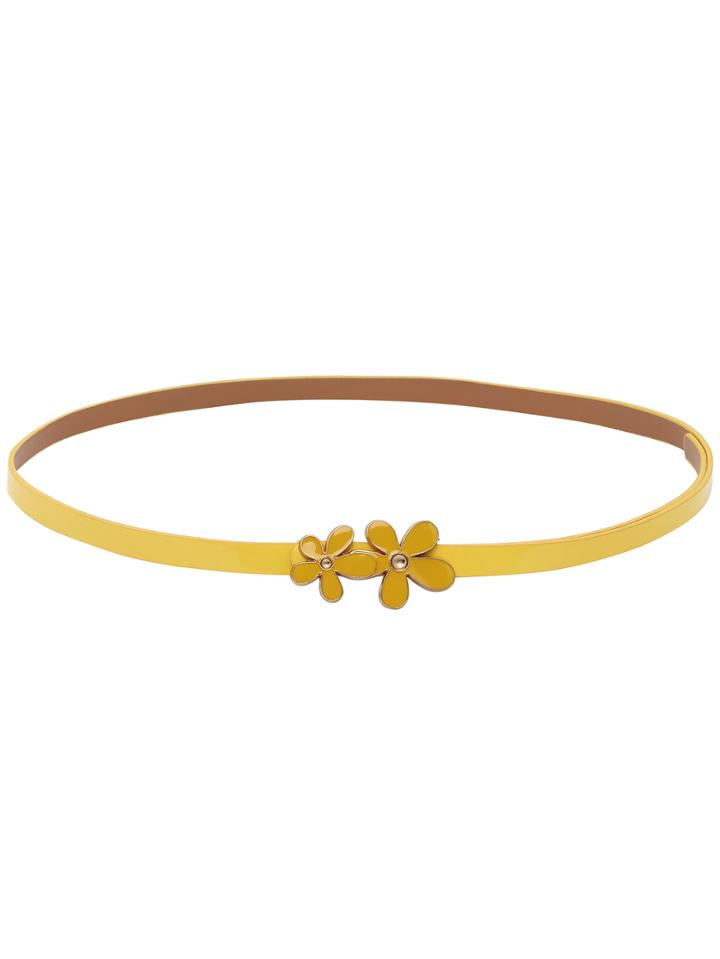 Romwe Yellow Inlay Daisy Buckle Skinny Belt