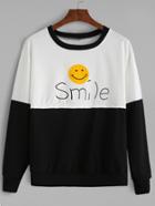 Romwe Black White Contrast Smile Print Sweatshirt