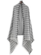 Romwe Grey And White Mottled Stripe Fringe Shawl Scarf