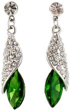 Romwe Green Gemstone Silver Crystal Stud Earrings