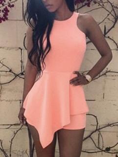 Romwe Cutout Sleeveless Flounce Romper - Pink