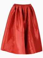 Romwe Flare Pleated Midi Red Skirt