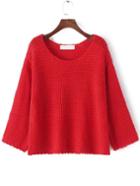 Romwe Open-knit Red Sweater