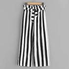 Romwe Striped Belted Frill Waist Pants
